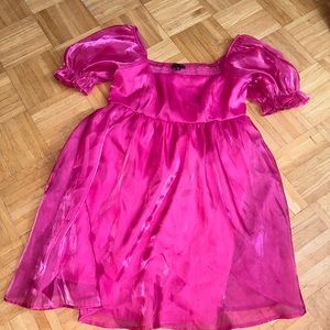 Pink Sheer Puff Sleeve Dress